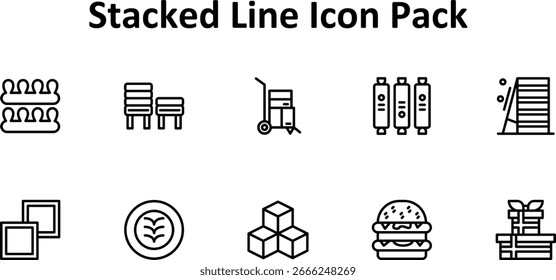 Iconos apilados del vector - 10 en formato de línea fina