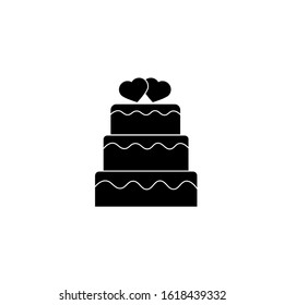 Stacked wedding cake dessert with heart topper flat vector icon for food apps and websites