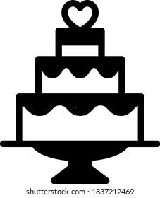 Stacked wedding cake dessert with heart topper line art vector icon for food apps and websites