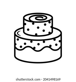 Stacked wedding cake dessert with heart topper line art vector icon design for food apps and websites.