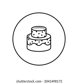 Stacked wedding cake dessert with heart topper line art vector icon design for food apps and websites.