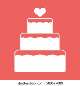 Stacked wedding cake dessert with heart topper flat color vector icon for food apps and websites