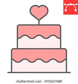 Stacked wedding cake with heart color line icon, dessert and bakery, love cake vector icon, vector graphics, editable stroke filled outline sign, eps 10 svg