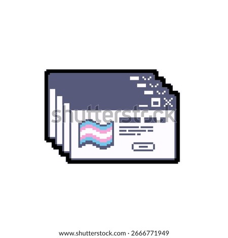 Stacked Windows with Transgender Flag, Pixel Art Icon, Isolated