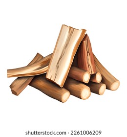 Stacked Wood Isolated Detailed Hand Drawn Painting Illustration