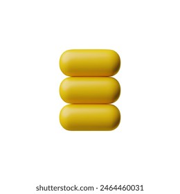 Stacked yellow cylindrical shapes icon in Bauhaus style. Featuring a smooth, glossy finish and rounded edges, this 3D icon vector illustration is ideal for digital art, branding, and contemporary