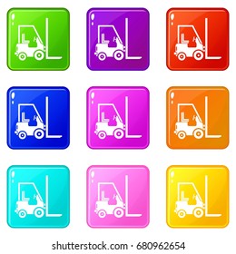 Stacker loader icons of 9 color set isolated vector illustration