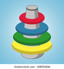 a stacker toy on a blue background