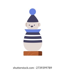 Stacking balance toy, cute bear figure. Wooden stacker, animal-shaped pyramid, kids game. Preschool nursery and kindergarten play, plaything. Flat vector illustration isolated on white background