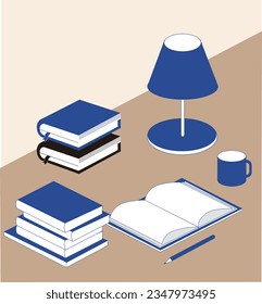 Stacking up books in the library and studying