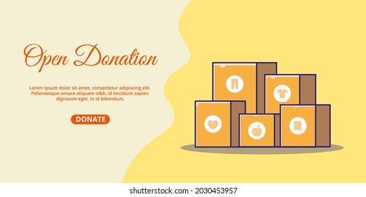 Stacking Donation Box Charity Day Web Template Flat Cartoon Illustration.