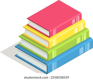 Stacking four colorful books creates a vibrant gradient, representing the accumulation of knowledge and celebrating the joy of learning and personal growth