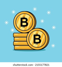 stapelbare Goldbitcoin-Münzen einzeln auf einfarbigem Hintergrund