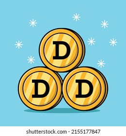 stacking gold dogecoin coins isolated flat cartoon illustration isolated background