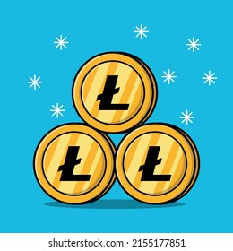 acumular monedas de litecina de oro aisladas ilustración de dibujos animados planos fondo aislado