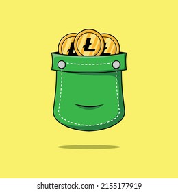 stacking gold litecoin coins isolated flat cartoon illustration isolated background