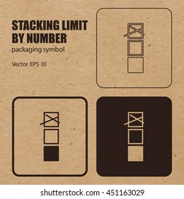 Stacking Limit by Number vector packaging symbol on vector cardboard background. Handling mark on craft paper background. Can be used on a box or packaging. Vector EPS 10.