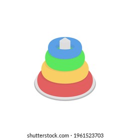 Stacking rings toy illustration vector. Rainbow donut intact. children toy.Donut tower