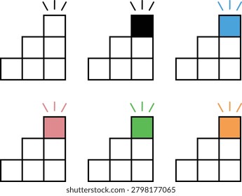 Stacking square icons in various color schemes – symbolizing savings, investments, and career advancement