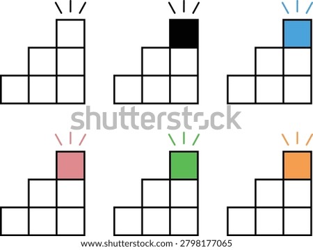 Stacking square icons in various color schemes – symbolizing savings, investments, and career advancement