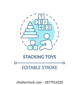 Stacking toys turquoise concept icon. Rings pyramid for baby logic skills. Early childhood development idea thin line illustration. Vector isolated outline RGB color drawing. Editable stroke