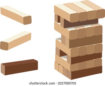 Juego de bloques de madera apilada, construcción 