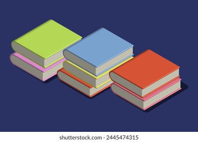 stacks of 3D books on the blue table. isometric illustration. World Book Day. vector