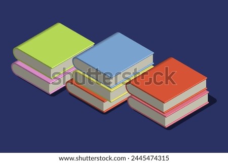 stacks of 3D books on the blue table. isometric illustration. World Book Day. vector