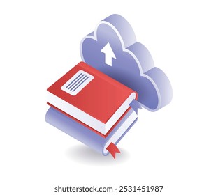 Stacks of books and cloud servers isometric illustration