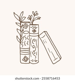 Stacks of books with flowers, vector hand-drawn illustration. To advertise the book fair, World Book Day.