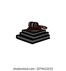 stacks of books and the gavel of a court judge vector illustration