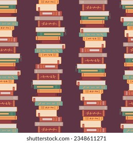 Stacks of books, library, cartoon style seamless pattern. Concept for lovers of reading. For wallpaper, printing on fabric, packaging, background