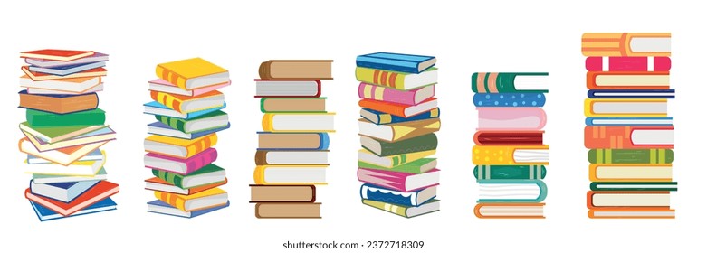 Stacks of books on white background