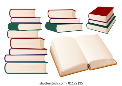 Stacks of books on white background, vector illustration.