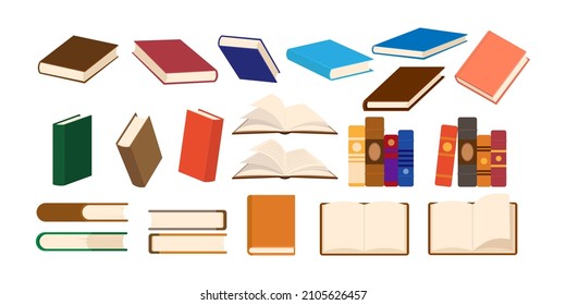 Stacks of books to read, many textbooks for education, for school for students. dictionaries, encyclopedias, planners, literature. colored books in flat style, vector image