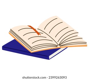 Stacks of books for reading. Literature, dictionaries, encyclopedias, planners with bookmarks. Pile of textbooks for education. Colored flat vector illustration isolated on white background