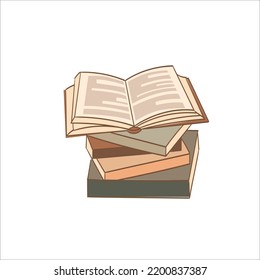 Stacks of books for reading, pile of textbooks for education, dictionaries, encyclopedias. Colored flat vector illustration hand drawn style.