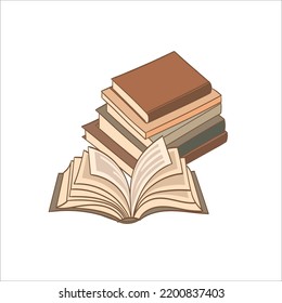 Stacks of books for reading, pile of textbooks for education, dictionaries, encyclopedias. Colored flat vector illustration hand drawn style.