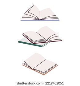 Montones de libros para la lectura, montón de libros de texto para la educación. Conjunto de literatura, diccionarios, enciclopedias, planificadores con marcadores. Ilustración vectorial plana coloreada aislada en fondo blanco