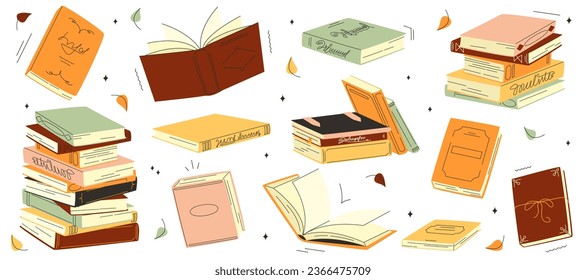 Stacks of books for reading, pile of textbooks for education in fall colors