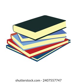 Stacks of books for reading, pile of textbooks for education. Set of literature, dictionaries, encyclopaedia's, planners with bookmarks. Coloured flat vector illustration isolated on white background
