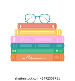 Stacks of books for reading, pile of textbooks for education. Set of literature, dictionaries, encyclopedias. Book festival, books sale, back to school concept design. Vector illustration.