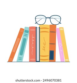 Stacks of books for reading, pile of textbooks for education. Set of literature, dictionaries, encyclopedias. Book festival, books sale, back to school concept design. Vector illustration.