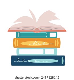 Stacks of books for reading, pile of textbooks for education. Set of literature, dictionaries, encyclopedias. Book festival, books sale, back to school concept design. Vector illustration.
