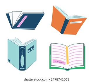 Stacks of books for reading, pile of textbooks for education. Set of literature, dictionaries, encyclopedias. Book festival, books sale, back to school concept design. Vector illustration.