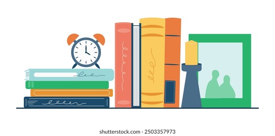Stacks of books for reading, pile of textbooks for education. Set of literature, dictionaries, encyclopedias. Book festival, books sale, back to school concept design. Vector illustration.