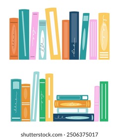 Stacks of books for reading, pile of textbooks for education. Set of literature, dictionaries, encyclopedias. Book festival, books sale, back to school concept design. Vector illustration.