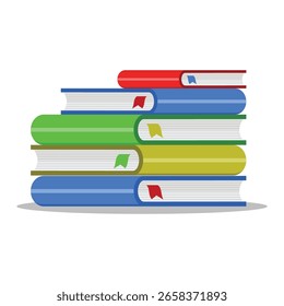 Stacks of books for reading, pile of textbooks for education. Set of literature, dictionaries, encyclopedias. Vector Illustration