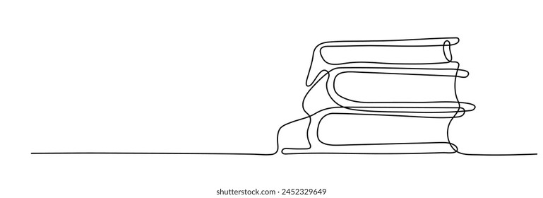 stacks of books shape drawing by continuos line, thin line design vector illustration. 