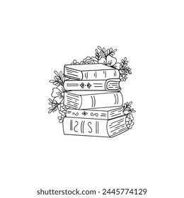 Stacks of books. Stylized vector illustration, outline version